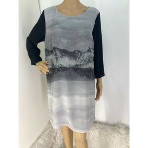 H & M BLACK & GRAY COLORBLOCK 3/4 SLEEVES SUMMER CASUAL SHIFT DRESS SIZE: 14